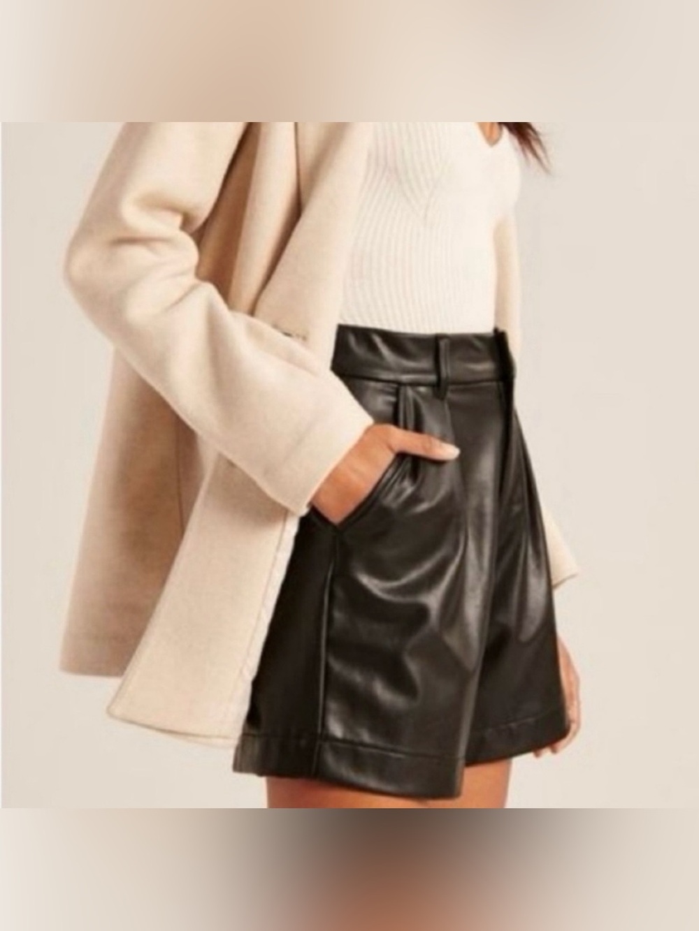 Abercrombie & Fitch Black Vegan Leather Pleated Shorts - Picture 1 of 4